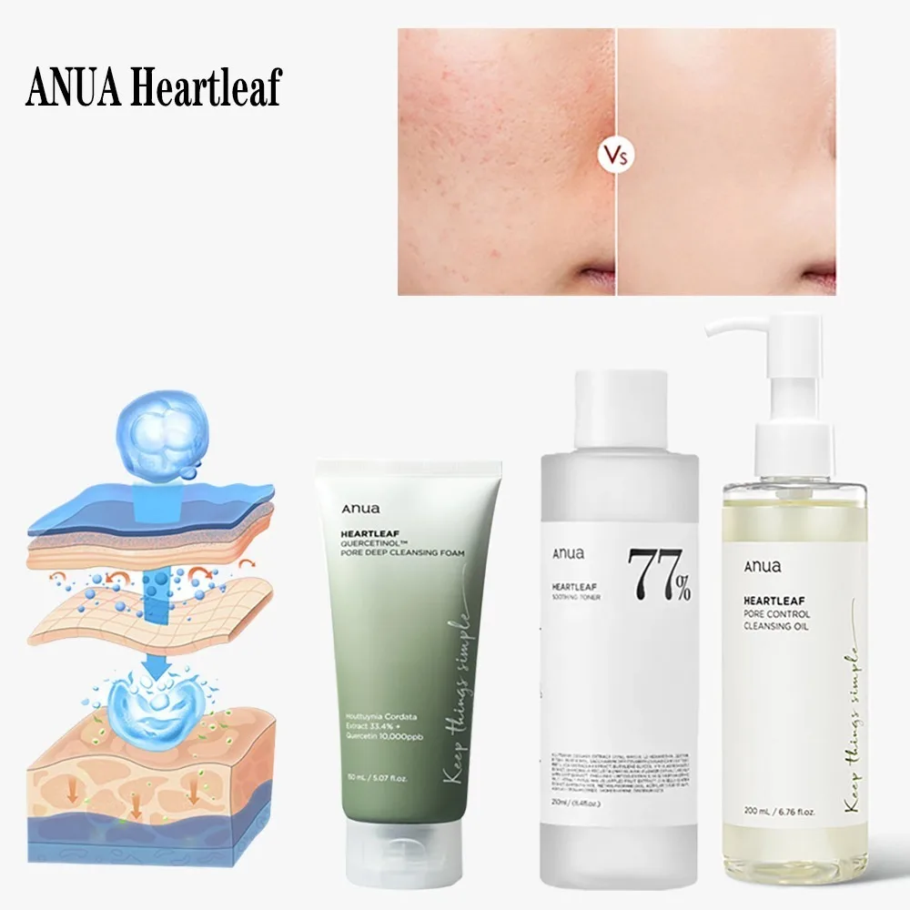 

Anua Heartleaf 77% Skin Care Set Moisturizing Toner Lotion Anti-Aging Essence Diminishes Fine Lines Deep Cleansing Cleanser