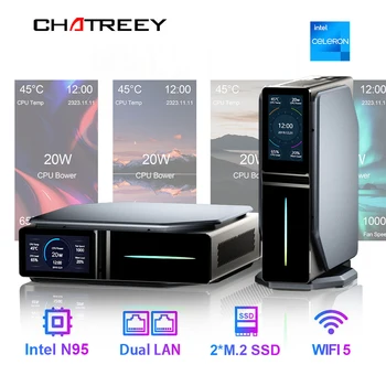 Chatreey S1 미니 PC 인텔 알더 레이크 N95 N100, 윈도우 11, 초소형 포켓 컴퓨터, 듀얼 SSD, 2x HDMI 2.0, 4K, 60Hz RGB