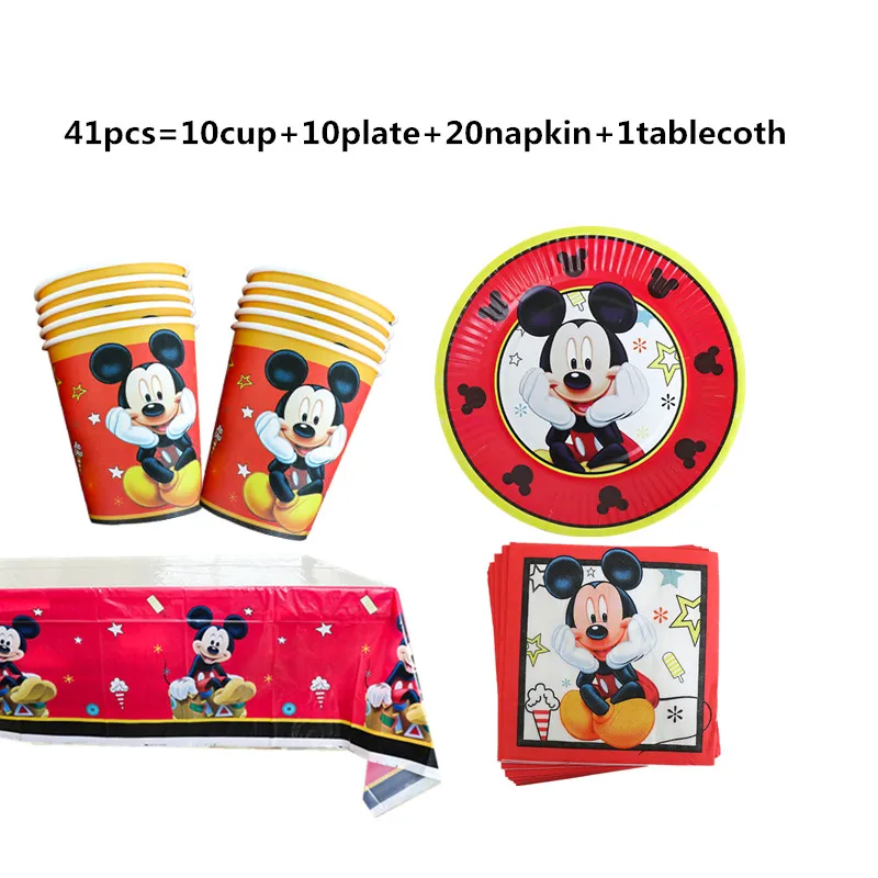 1Set Red Mickey Mouse Theme Disposable Paper Cups Plates Flexible Straws Baby Shower Kid Birthday Napkin Decoration Supplies 