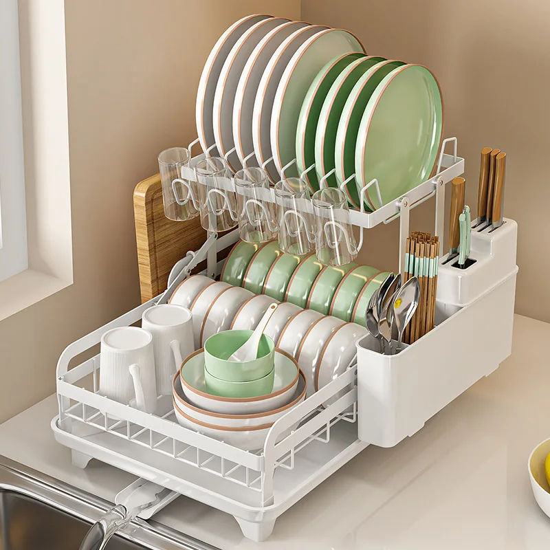 Foldable Kitchen Bowl Rack Dish Drying Rack with Drainboard Dish
