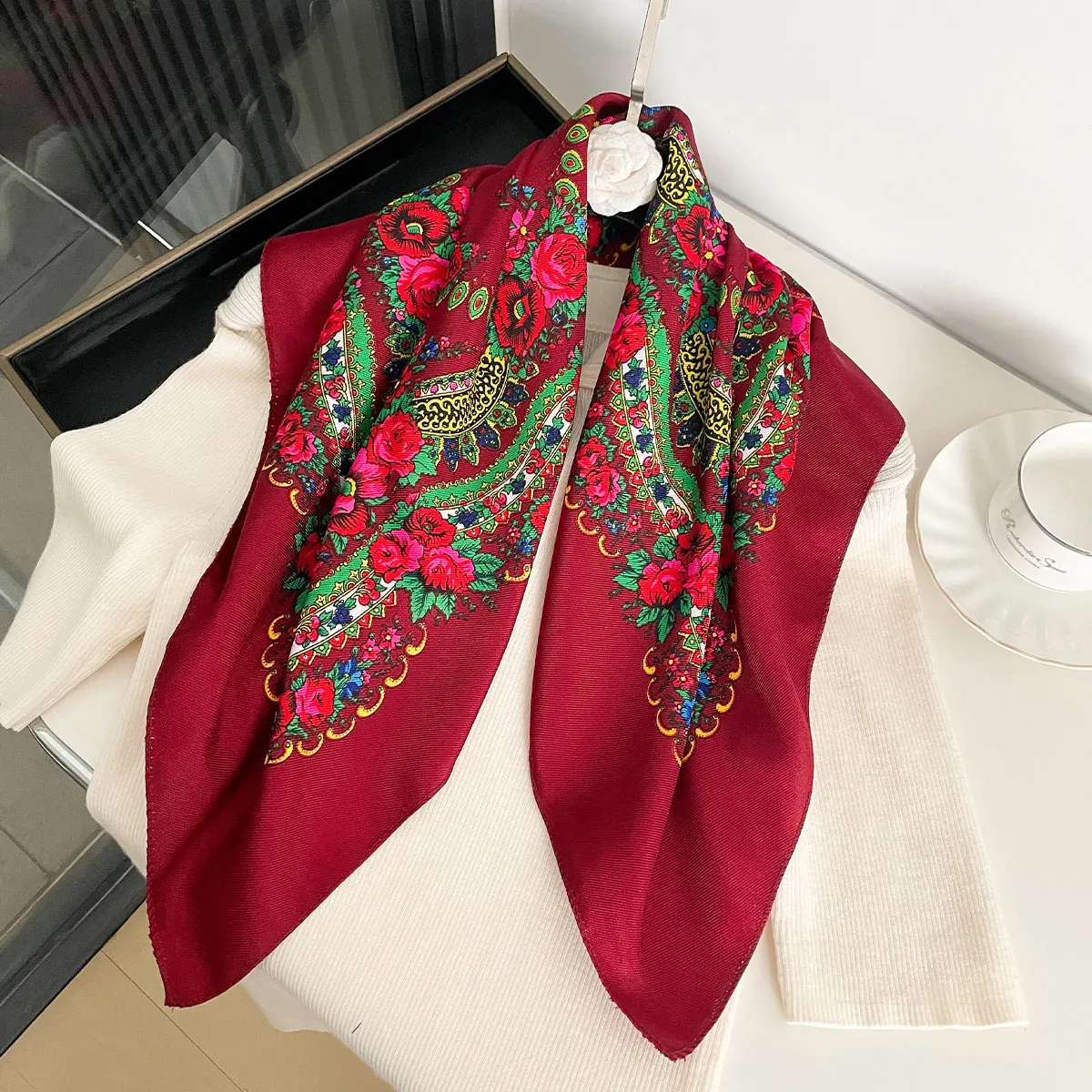 70X70CM High-Quality Square Fashion Scarf Women Floral Cotton Bandanas Lady Scarves HIjab Headband Accessories Handkerchief Hair