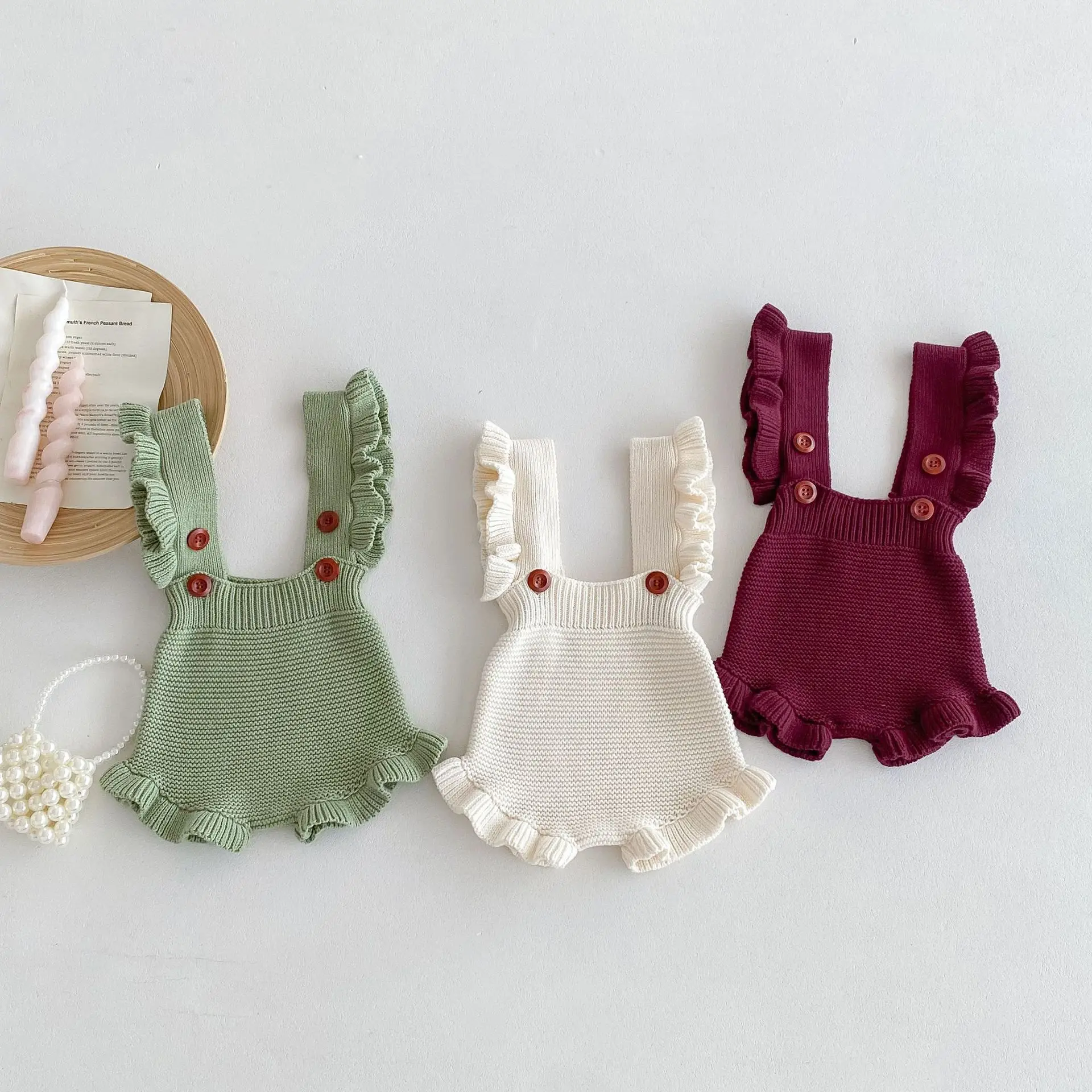 Autumn Newborn Infant Baby Girls Flounce Romper Sleeveless Sweet Knit Rompers Kids Onepiece Fashion Baby Clothing baby girls sweater