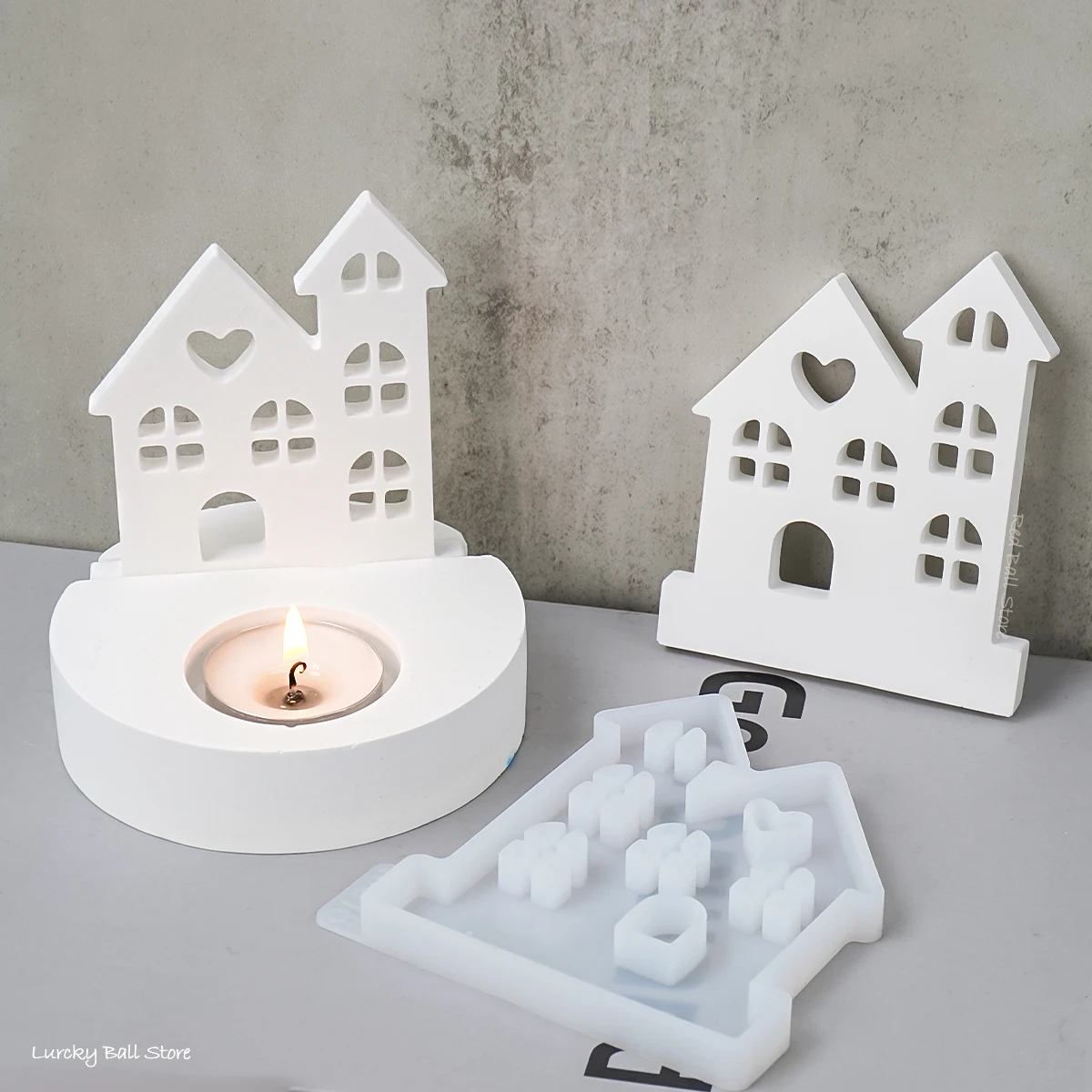 DIY Castle Love House Candle Holder silicone mold Silicone Mold New Cement Tea Light Candlestick Mould Resin Crafts Casting Molds Room Decor