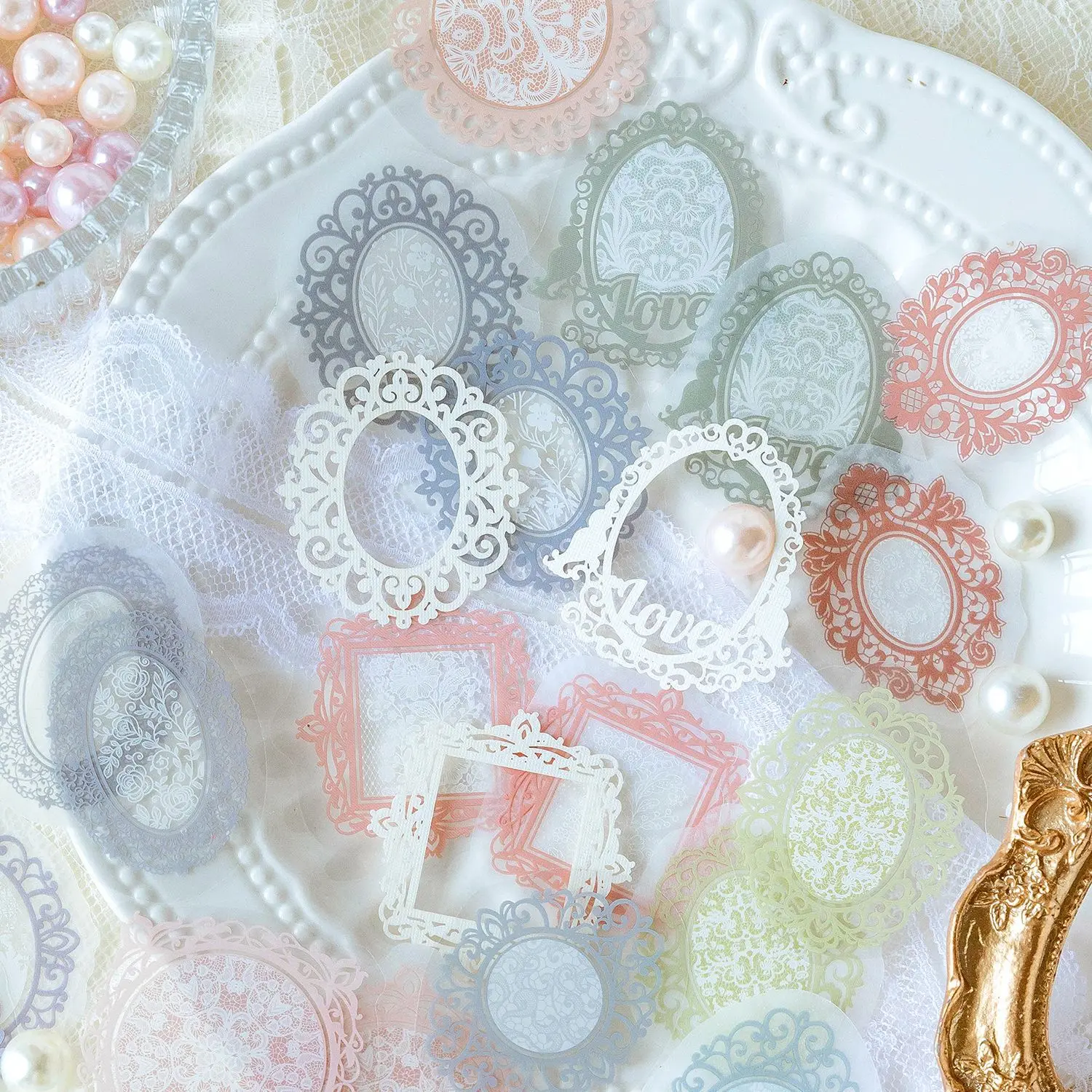 

33pcs/1lot Kawaii Scrapbook Sticker Vintage lace-color gauze Scrapbooking Supplies Planner Decorative Craft Stationery Sticker