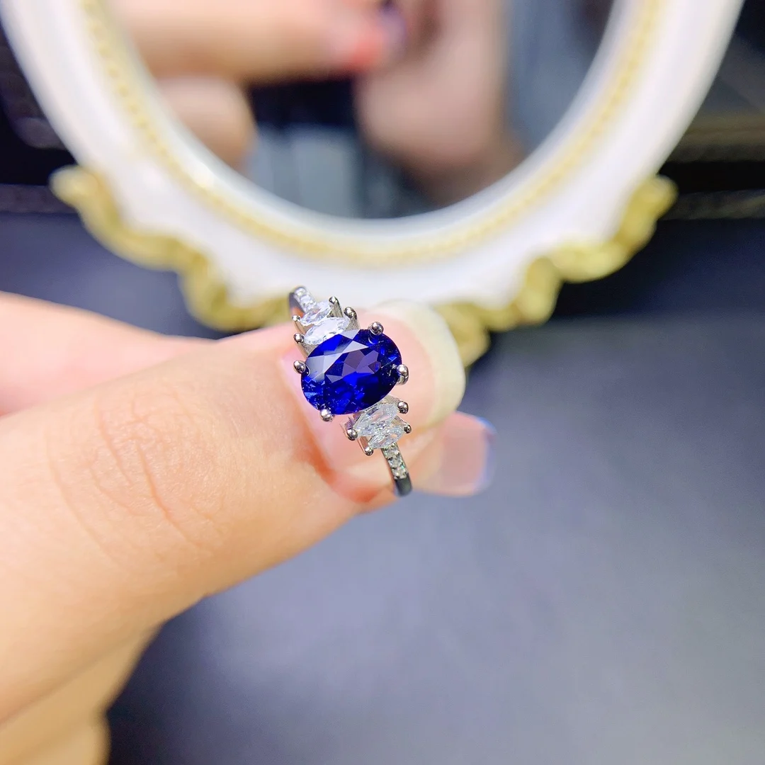 

6*8 Natural Sapphire Ring S925 Sterling Silver for Women Fine Gemstone Fashion Party Charm Weddings Jewelry Trendsetter