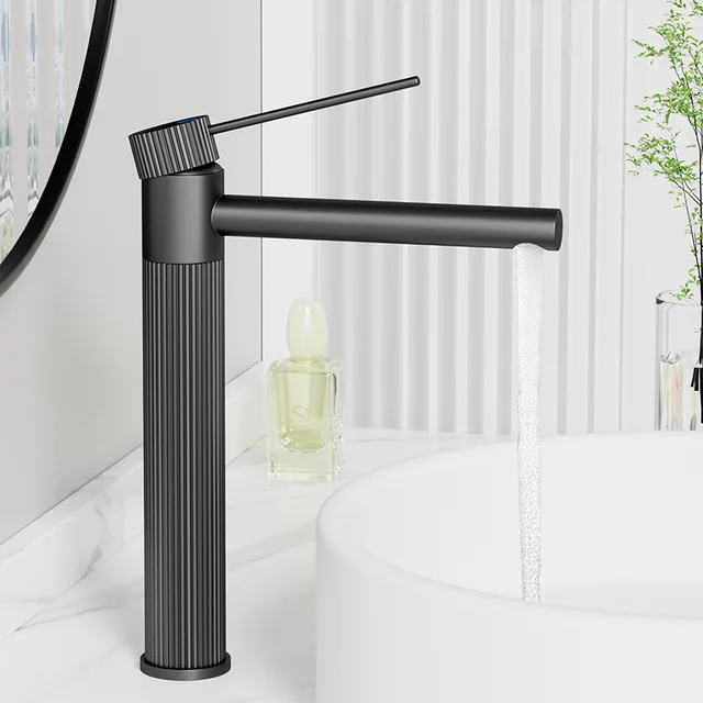 ก๊อกน้ําอ่างล้างหน้าสแตนเลสทอง/สีดําก๊อกน้ําห้องน้ํา Crane สูงก๊อกน้ําอ่างล้างจานร้อนเย็นอ่างล้างจานก๊อกน้ําห้องน้ํา 2