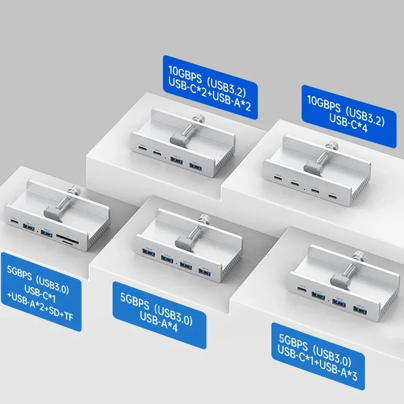 10Gbps HUB Clamp Clip USB 3.2 3.0 2.0 Splitter Adapter External Multi Dock station For iMac MacbookPro Desktop PC Accessories 6