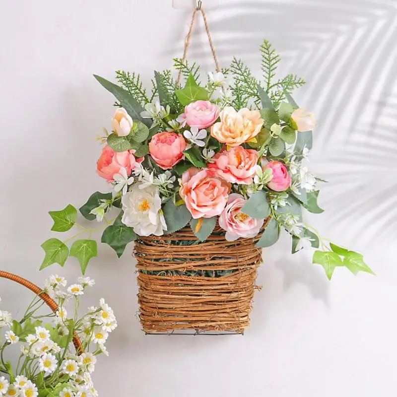 

Door Hanger Flower Basket Wreath Artificial Flowers Wreath Outdoor Wedding Decoration For Farmhouse Home Home Windows Decoration