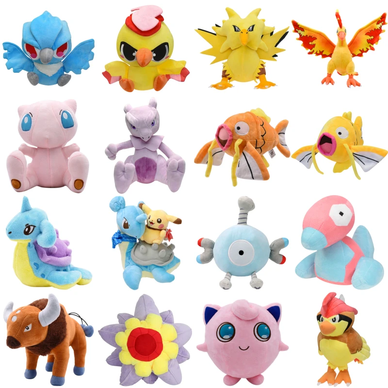 

Pokemon Pikachu Magikarp Magnemite Porygon Soft Plush Toy Cute Tauros Zapdos Pidgeotto Lapras Mew Moltres Articuno Peluche Dolls