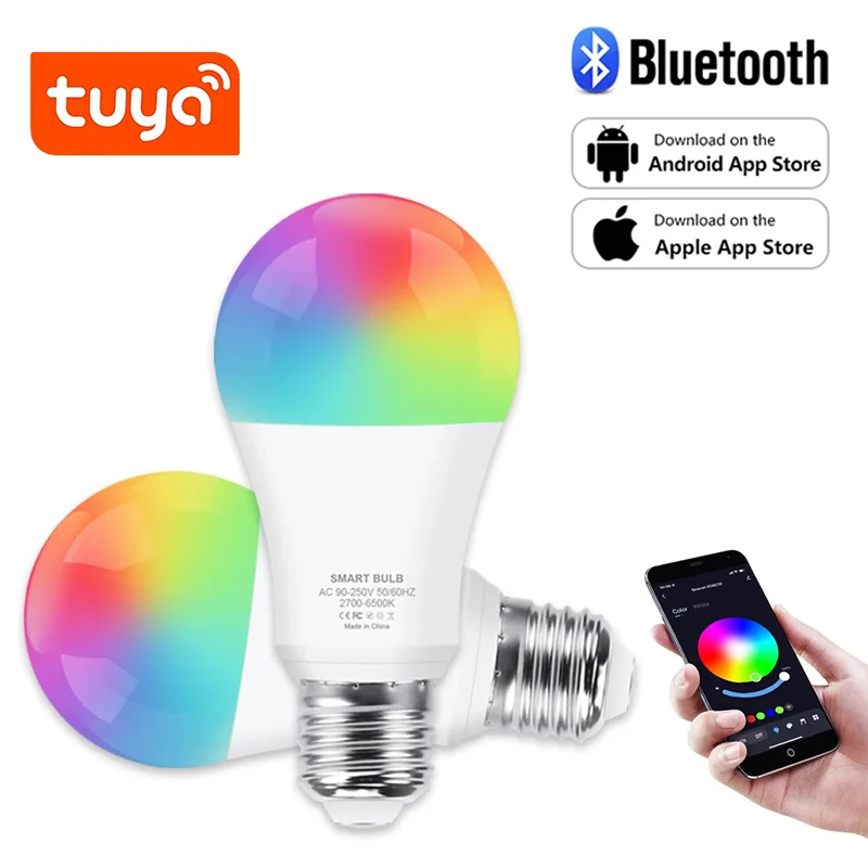 Smart RGB LED Light Bulb with Adjustable Wattage - E27 Base, Tuya-Controlled, Zigbee-Enabled, Multicolor, Voice Assistant Compatible
