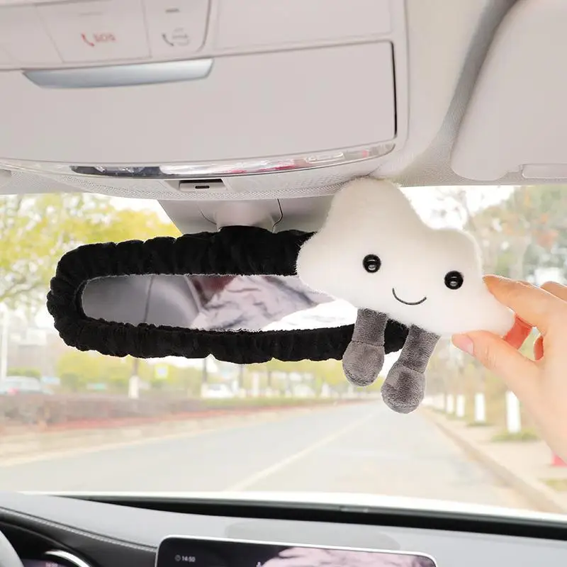 Car Rearview Mirror Cover Decorative Short Velvet Cute Cartoon panda Korean Version Reverse Mirror Cover Car Interior Supplies