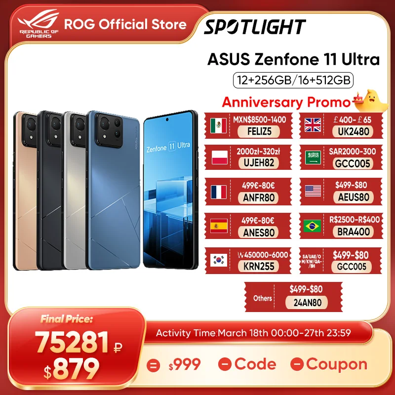 2024 Nuovo Asus Zenfone 11 Ultra 5G Smartphone Snapdragon 8 Gen 3 6.78 ''144Hz Schermo Amoled 65W Ricarica Versione Globale Nfc