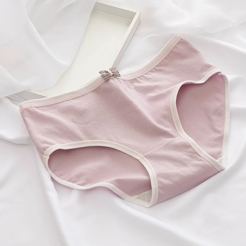 Cotton Panties Women's Underwear Skin-friendly M-2XL Soft Seamless Underpants Bow Badge Panty Solid Color Lingerie Women