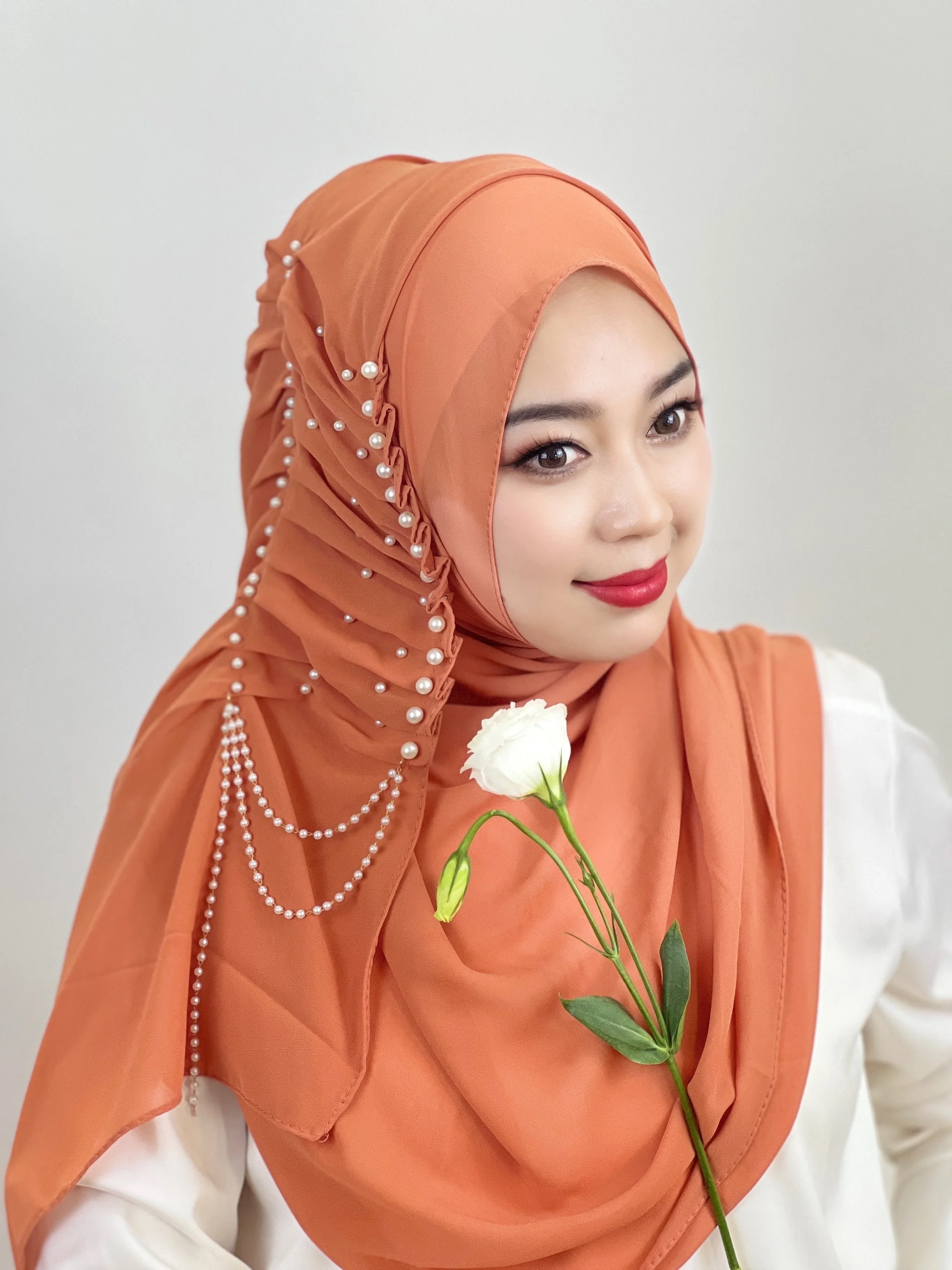 MuslimBeadedTasselHijabSolidColorHijabArabHijabWomenHijab