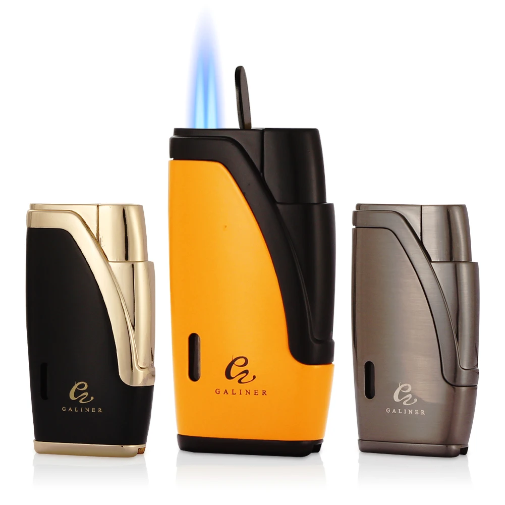 

GALINER Metal Cigar Lighter Windproof Pocket 2 Torch Butane Gas Lighters With Cigar Drill Smoking Accessories Gift Box