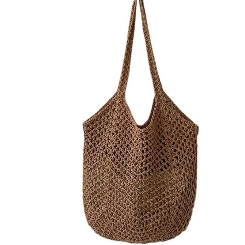 Light Brown Macrame Shopping Bag, Beach Purse, Woman Mesh Tote, Summer Bag, Crochet Cotton, Handmade Macrame Yarn