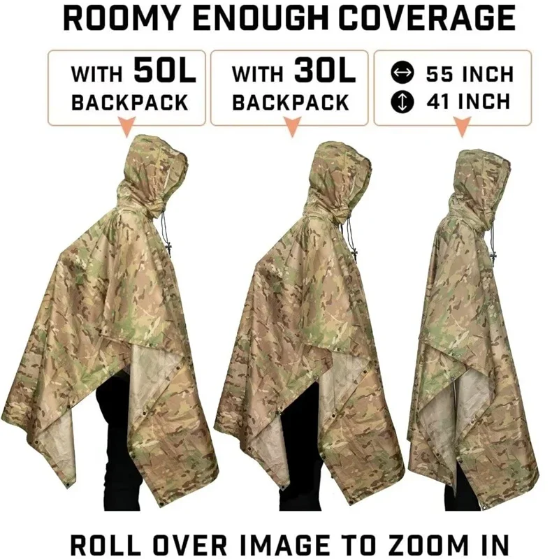 Waterproof Rain Cape Motorbike Travel Sturdy 210T Polyester Fabric Featherlight Biking Poncho Airy Weather Shield Protective