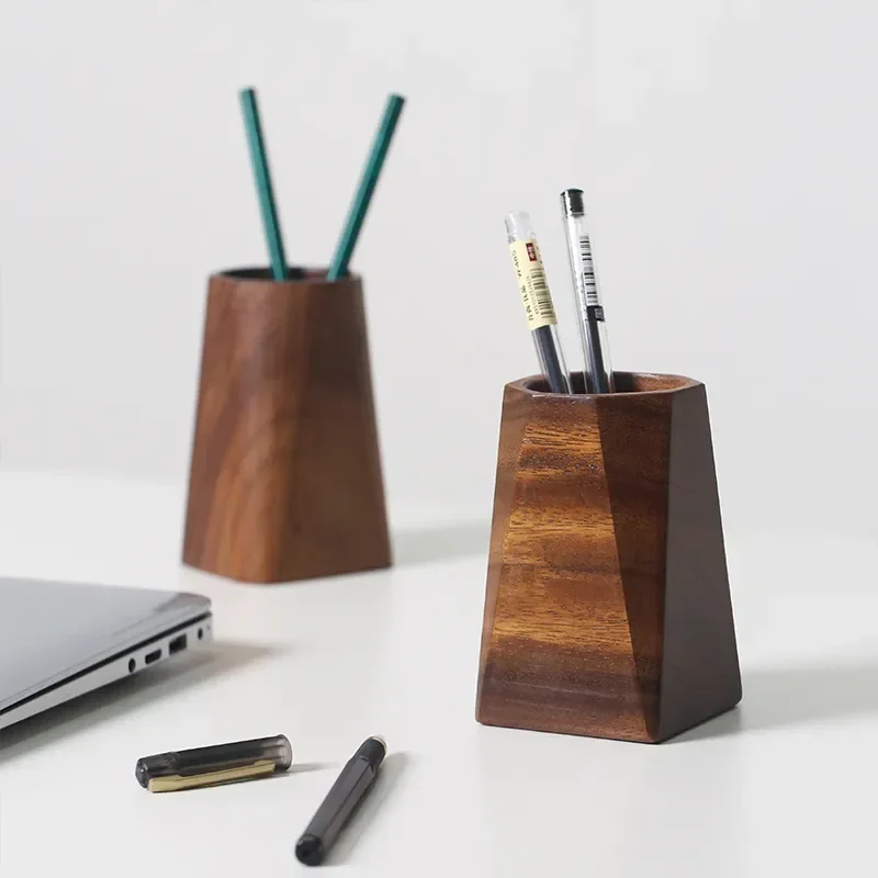 

Creative home whole wood walnut wood retro wooden pen holder modern minimalist log office desktop stationery storage