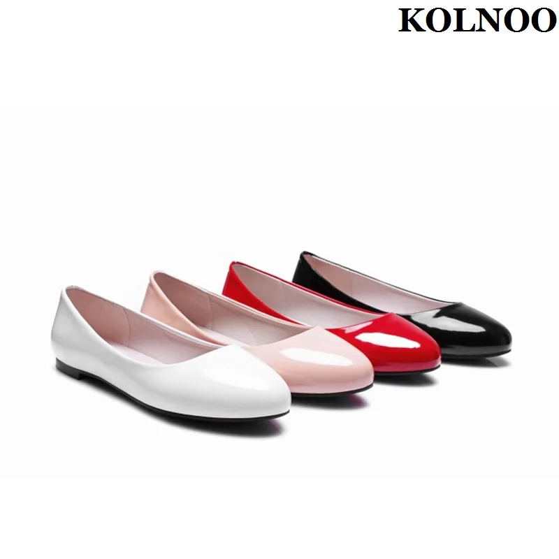 

Kolnoo New Style Hot Sale Women's Flats Shoes Patent Leather Ballets Four-colors Large Size 35-47 Evening Daily Fashion Shoes