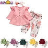 Newborn Baby Girl Clothes Set Solid Knitting Long Sleeve Tops Floral Print Pants Headband 3Pcs Outfits Casual Infant Clothing 2