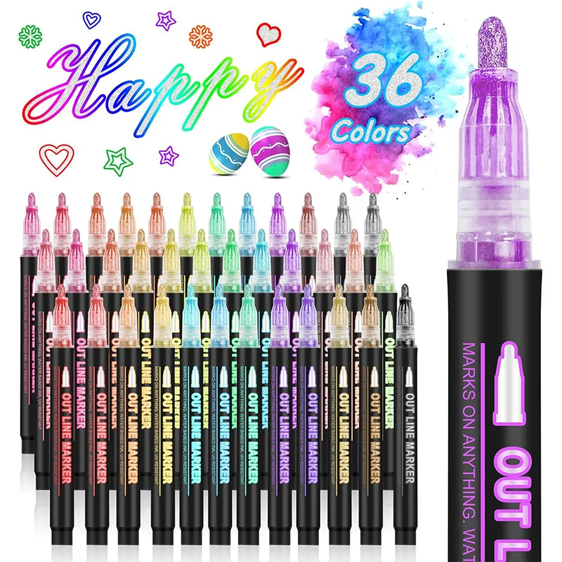 

36 Color Double Line Outline Art Pen Marker Pen DIY Graffiti Outline Marker Pen Highlighter Scrapbook Diary Poster Card