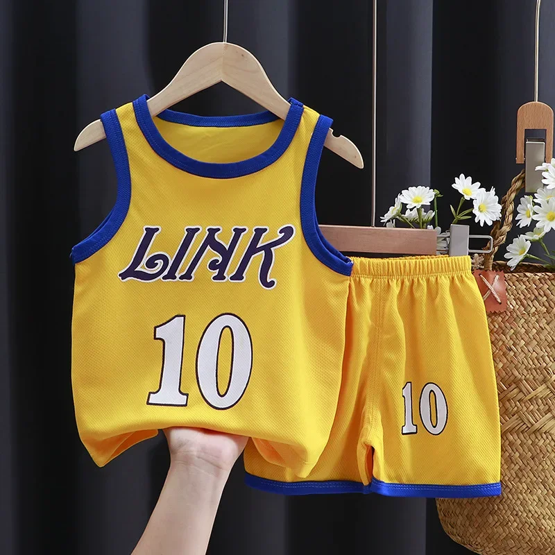 Kids Sports Suit Summer Boys Sports Sets Casual Fashion Trendy Two Pieces Outfits Children Trendy Vest + Shorts New Basketablle Sleeveless Clothes