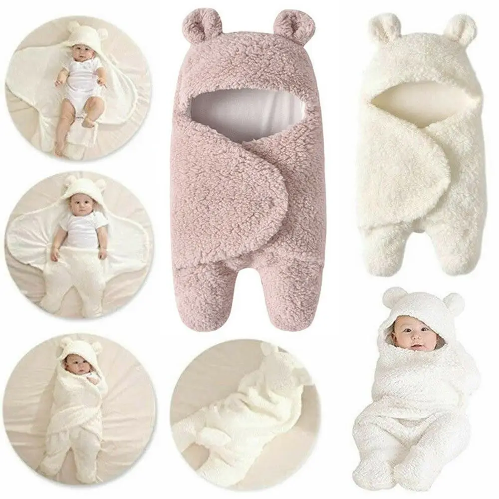 Cute Newborn Baby Boys Girls Blankets Plush Swaddle Wrap Ultra Soft