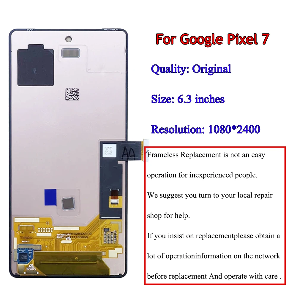 OLED-schermvervanging voor Pixel 7, AMOLED-display LCD-aanraakscherm voor Pixel 7 5G GVU6C GQML3, Digitizer Assembly Repair Kits met Vingerafdruk, 6,3 Inch, 2400 X 1080px OLED-schermvervanging voor Pixel 7, AMOLED-display LCD-aanraakscherm voor Pixel 7 5G GVU6C GQML3, Digitizer Assembly Repair Kits met Vingerafdruk, 6,3 Inch, 2400 X 1080px