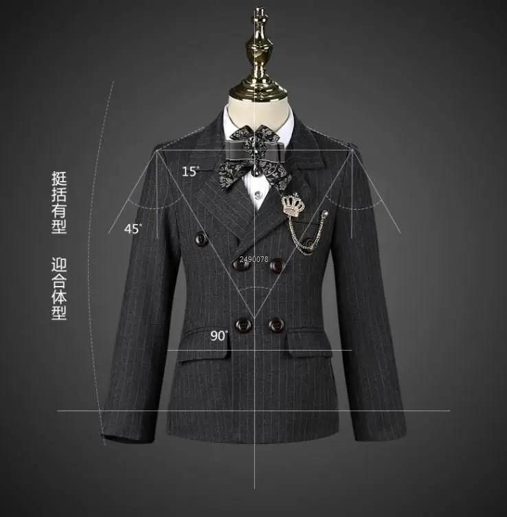 Boys Wedding Suit Kids Luxurious Double-Breasted Birthday Suit Children Photograph Tuxedo Dress Child Performance Show Costume