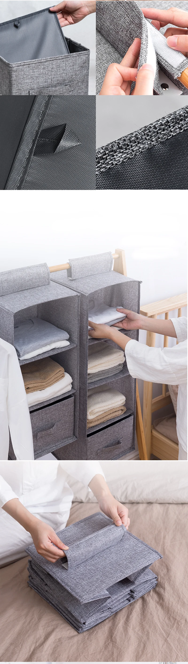 Description Picture 3 of itemNew Cotton Linen Hanging Storage Bag multifunctional clothing organizing bag washable fabric cotton and linen drawer