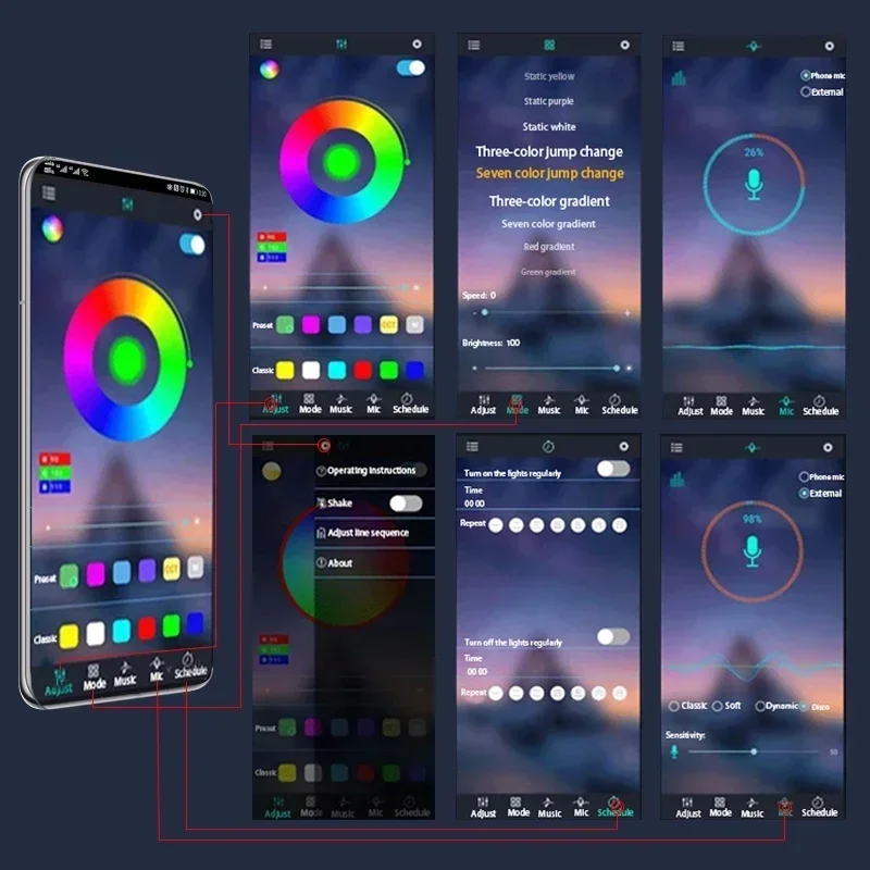 12pcs RGB APP LED Motorcycle Car Atmosphere Foot Light Control Flexible Waterproof Sound Control 12V Moto Decorative Lamp Strip