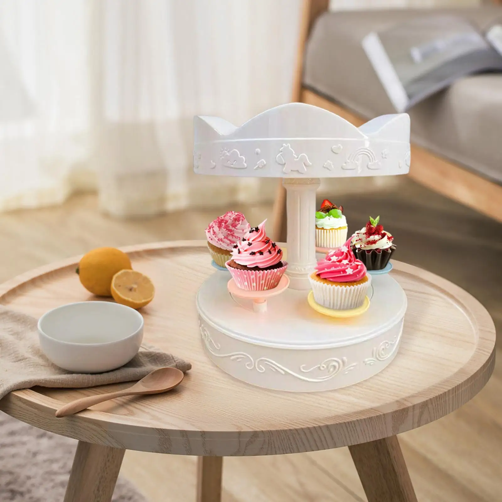 Rotating Carousel Cupcake Holder Stand Rotary Sushi Machine for Event Festival Banquet Rotating Display Turntable Cake Stand
