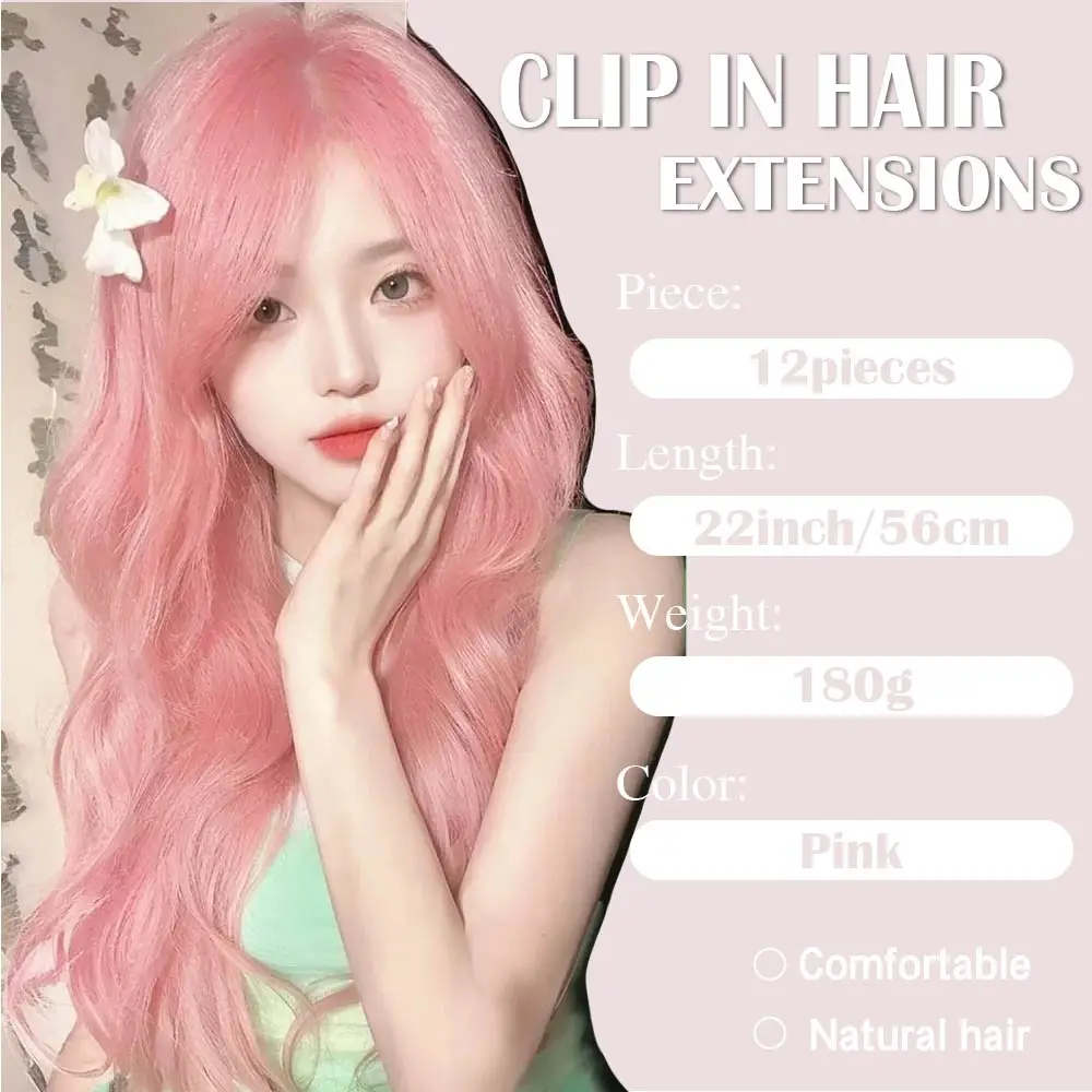 Hair Extensions 12Pcs Clip in 22 Inches Long Curly Soft Synthetic