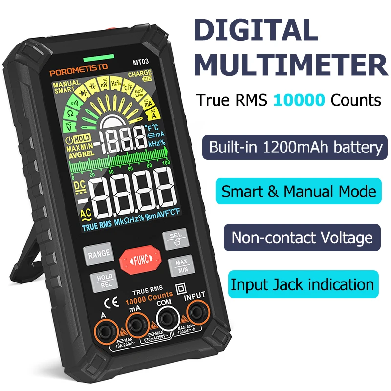 

MT03 Smart Ture RMS Digital Multimeter Auto Range 1000V 10A NCV Intelligent Multimetro AC DC Current Voltage Capacitance Tester