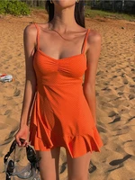 2024 Women One Piece Swimsuit Dress Korea Style Bandeau Swimwear Polka Dot Beach Wear Padded Bathing Suit Ruffle Monokini Summer