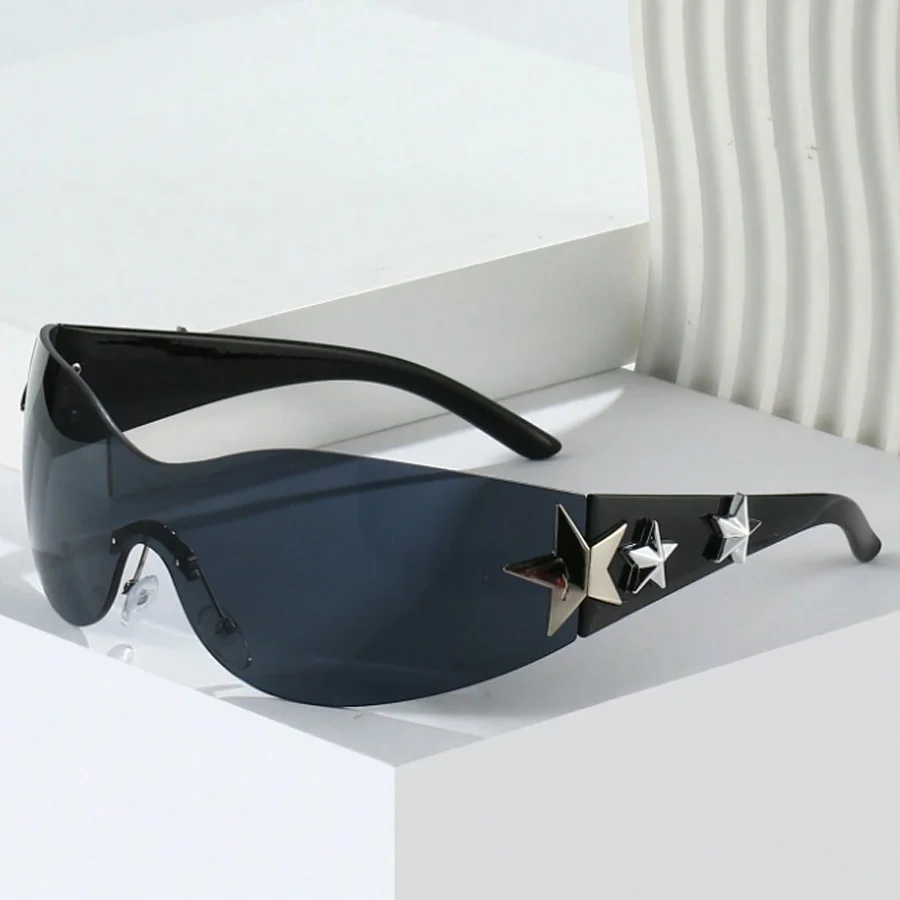 Large Frame Star Wrap Around Fashion Sunglasses - Y2K Style Summer Party Eyewear