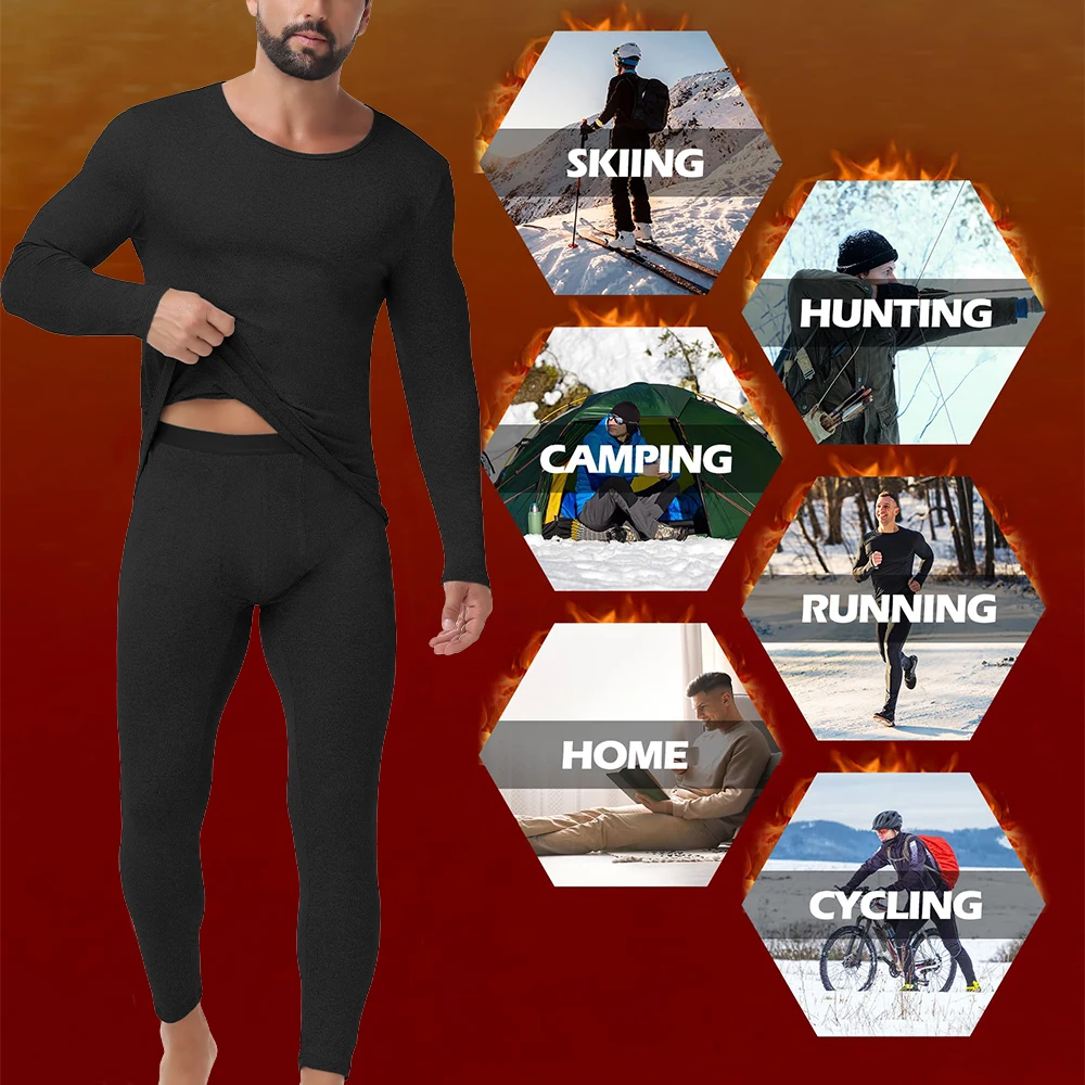 Mens Thermal Underwear Set Fleece Lined Warm Long Johns Base Layer Top Bottom for Extreme Cold Weather Winter Heating​ - 6