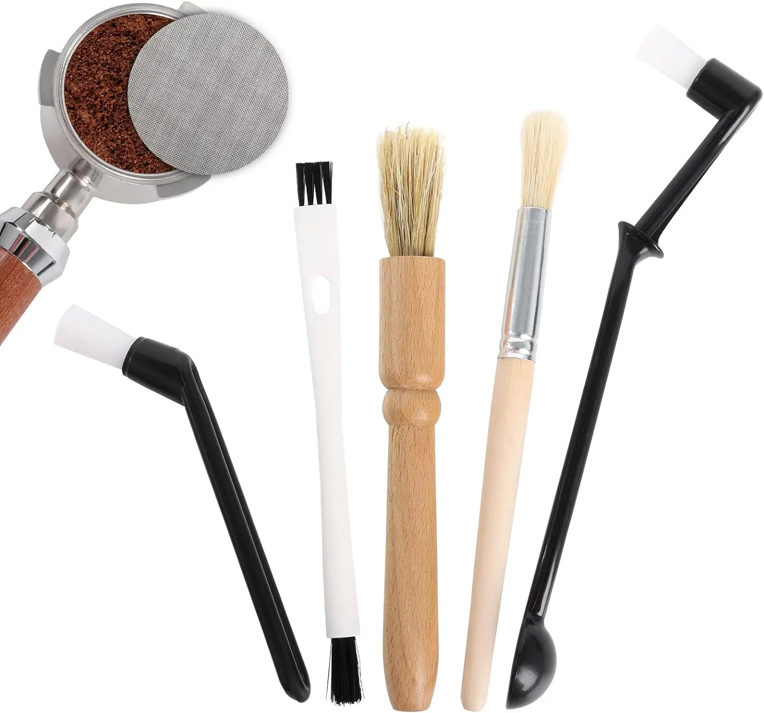 Coffee Brush Set Reusable Espresso Brush Kit Include Wooden Coffee Grinder Machine Cleaning Brush and Nylon Espresso Brushes