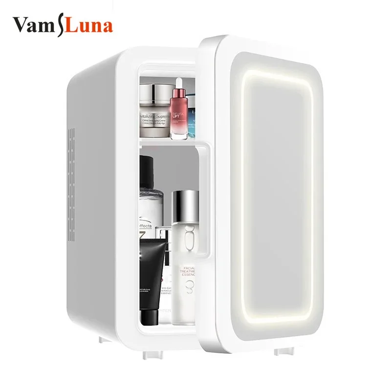 8LSkincareFridgeMiniWithLEDMirrorPortableCoolerWarmerforMakeupStorageFaceMasks