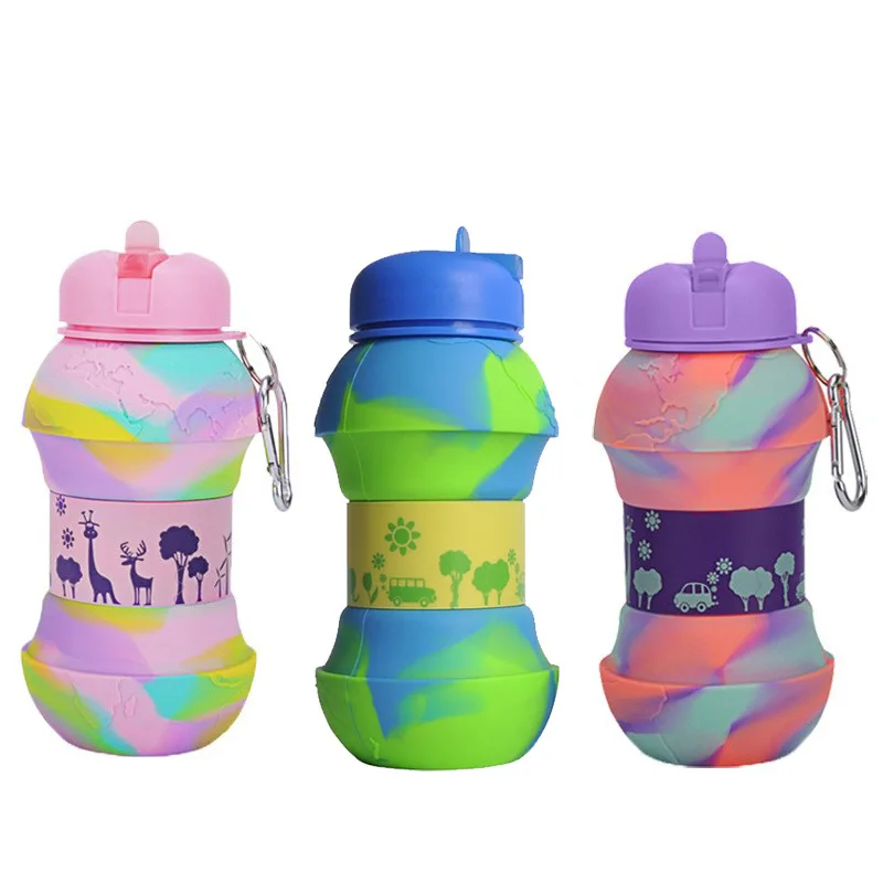 550ml Creative Silicone Water Bottle for Children Girls Boys BPA Free  Portable Folding Water Bottles With