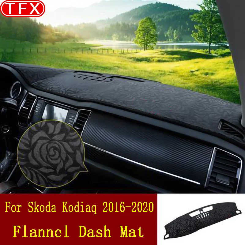 

Flannel Car Dashmat For Skoda Kodiaq 2016-2020 Anti-Slip Mat Dashboard Cover Pad Sunshade Protect Carpet Anti-Uv Accessories