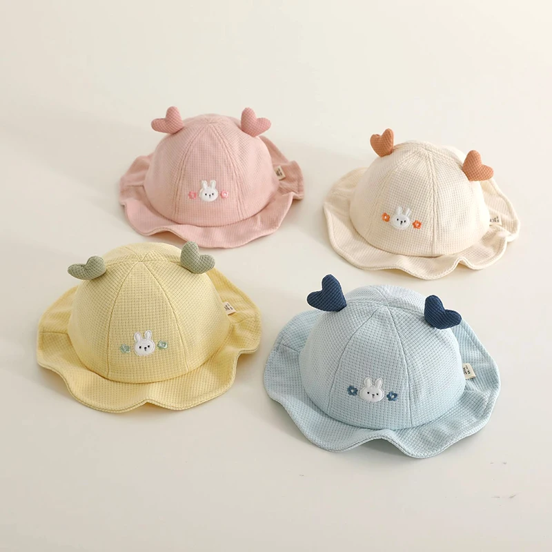 Little Rabbit Love Baby Sunscreen Basin Hat Korean Kids Fisherman Cap Cute Cartoon Children Sun Hats 3-12Months Outdoor Visors 3