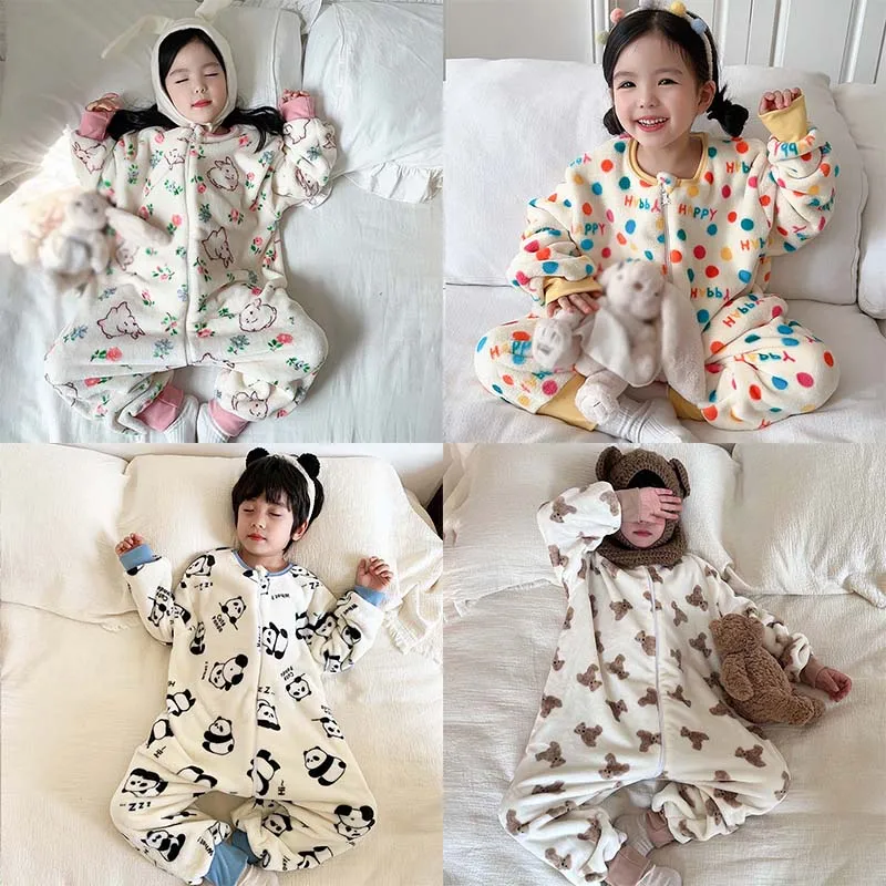 Cartoon Flannel Fleece Children Baby Sleeping Bag Sack Warm Winter Clothes Toddler Sleepsack Pajamas For Girls Boys Kids 2-6T kids pajamas