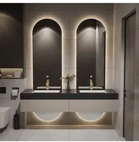 Designer Customized High-end Villa Light Luxury Rock Slab Integrated Basin Bathroom Cabinet Combination Double Mirror Wash 5