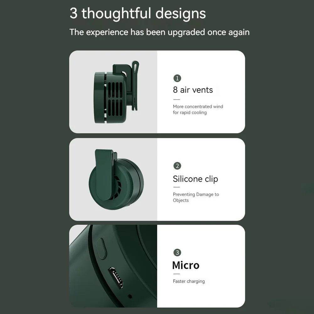 Rechargeable Mini Clip Fan with 3 Speeds for Outdoor Work Hiking Travel