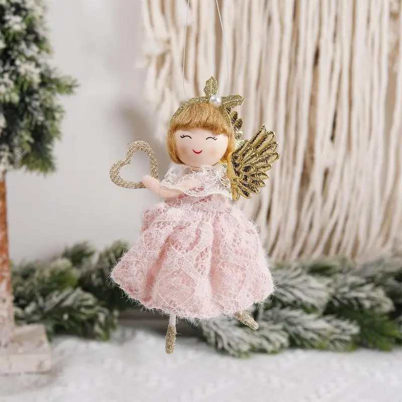 Christmas Tree Decor Glittering Fairy Tree Decor Pendant Small Fairy Doll With Lace Dress Party Decorating Supplies Holiday Home
