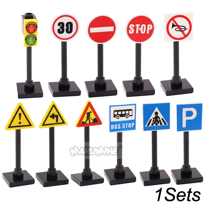 Traffic Road Sign Light & City Street View Building Accessories Kit