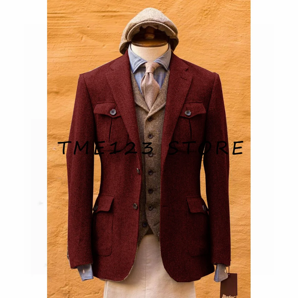 Herringbone Men's Jacket V Neck Single Breasted Business Casual Fashion Korean 2023 Autumn Luxury Brand Winter Jackets for Men 5