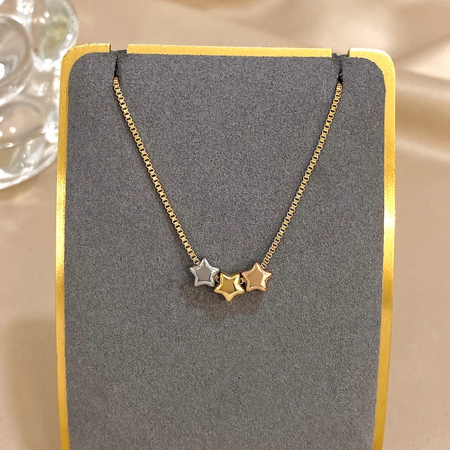 Collier de perles étoiles Triple couleur pour femmes et filles, mignon, à la mode, plaqué or, en acier inoxydable, bijoux imperméables 1