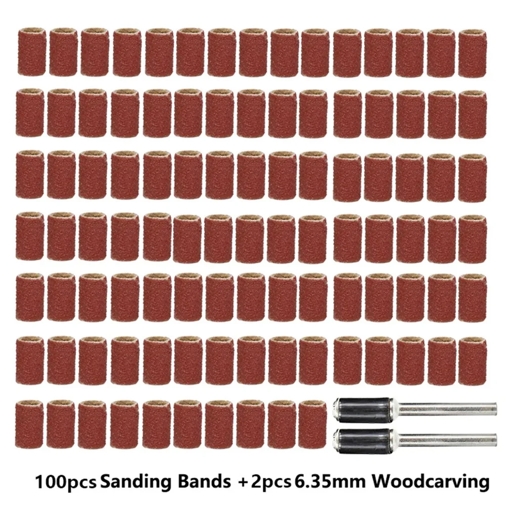 

100pcs Sanding Bands With 2pcs Sanding Mandrels Sanding Band For Dremel Nail Drill Rotary Rotary Abrasive Tools